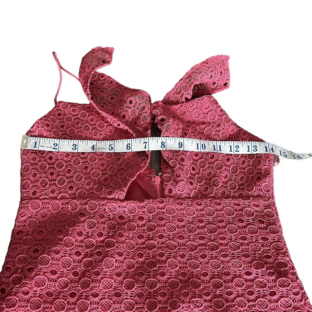 Aidan Mattox Dress Size 0 Eyelet Lace Midi With Tie Front Pink - Picture 12 of 14